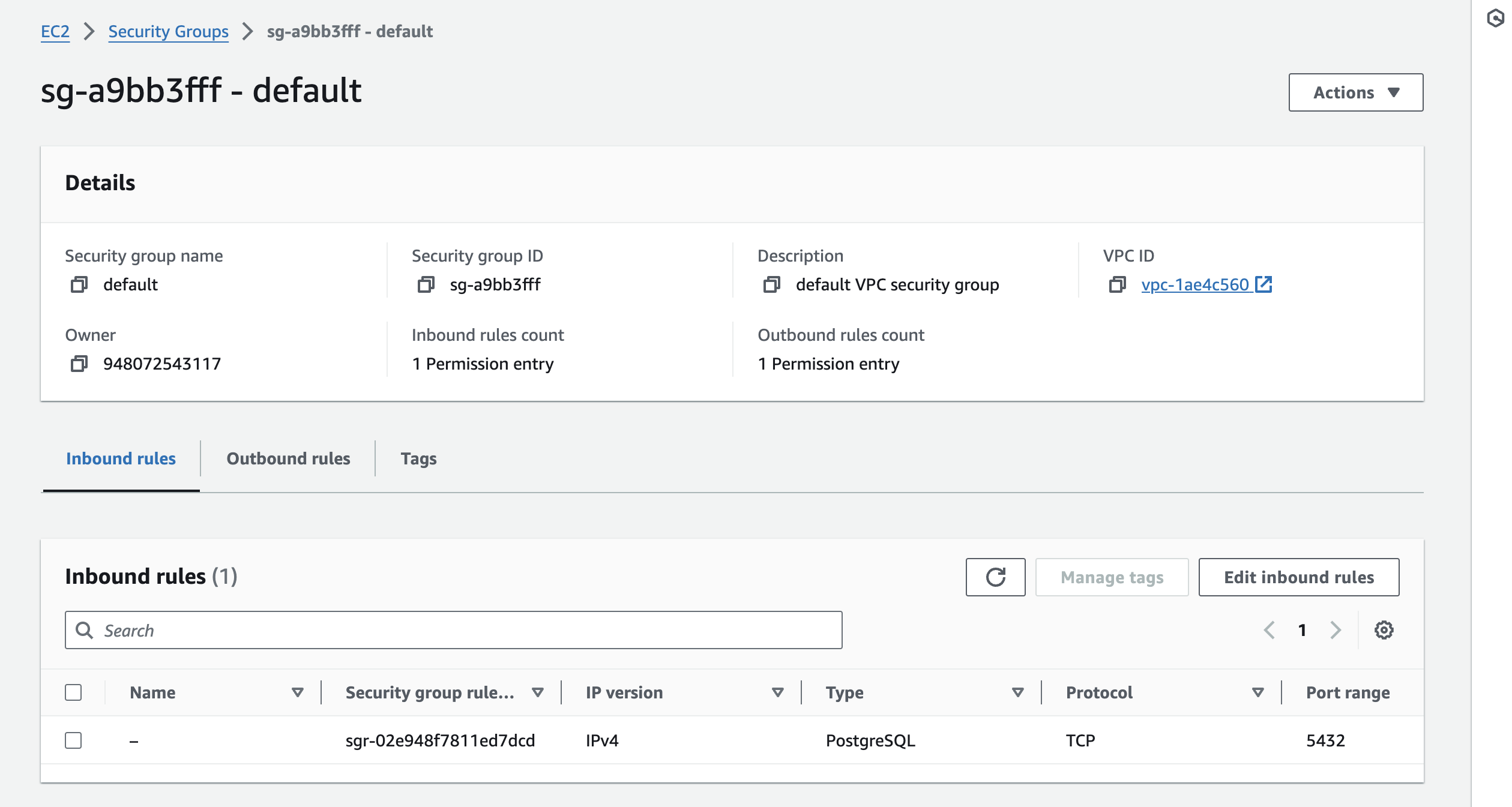 VPC Security Group Configuration